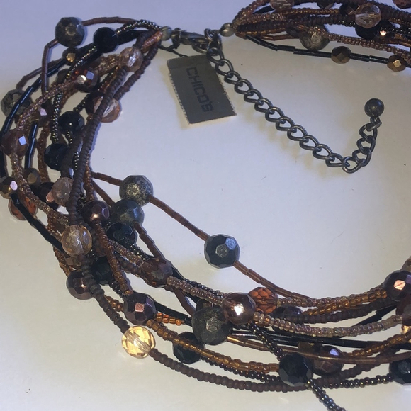 Chico’s Brown Beaded Boho Multi Strand Pendant Necklace - Picture 6 of 7